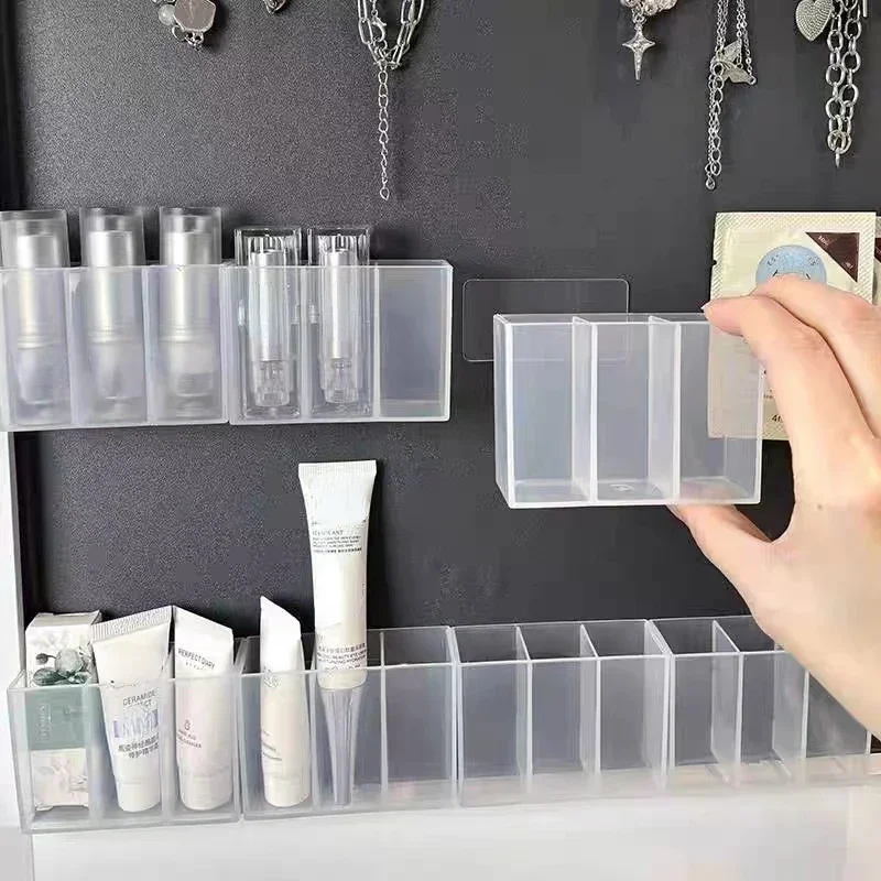 1/2/3Pcs 3Grids Plastic Mounted Makeup Organizer Storage Box Organizing Boxes Wall Hanging Organizers Lipstick Container Holder