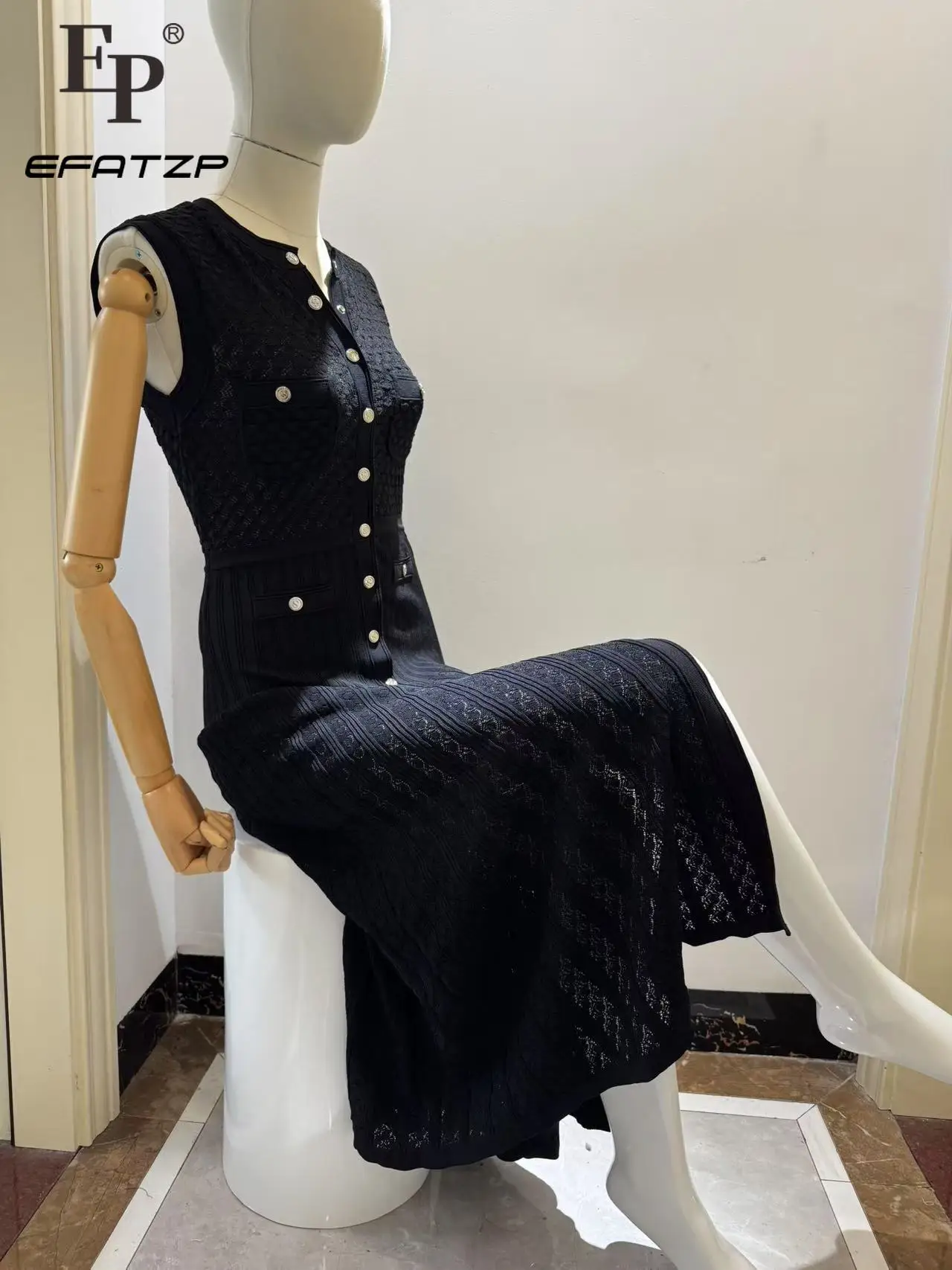 Black Hollow Out Dress Women 2023 New Fashion Sleeveless Knitted Slim Evening Party Maxi Dress 5230134