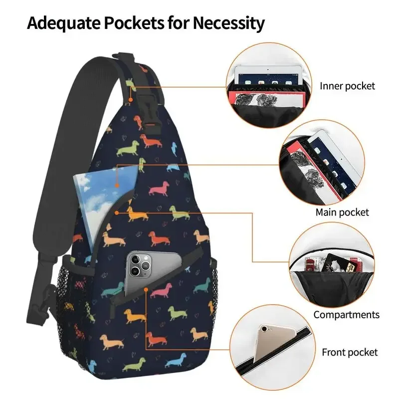 

Dachshund Sling Crossbody Backpack Men Custom Badger Sausage the Wiener Dog Shoulder Chest Bag for Traveling Daypack