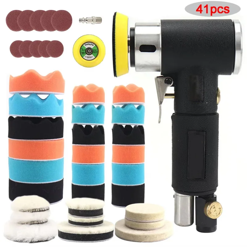 Air Sander Car Polisher Sanding Machine Pneumatic Polishing Grinder With 1/2/3 Inch Polishing Pad Sponge Disc Set