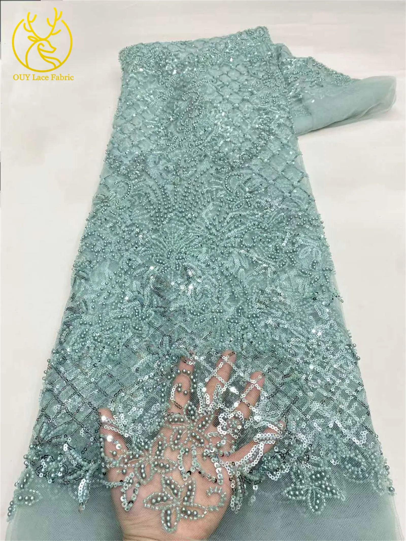 Roter afrikanischer Perlen-Spitzenstoff 2026, hochwertiger nigerianischer Pailletten-Spitzenstoff für Damen, Hochzeitskleid und Abendkleid, Nähen – Detail 22