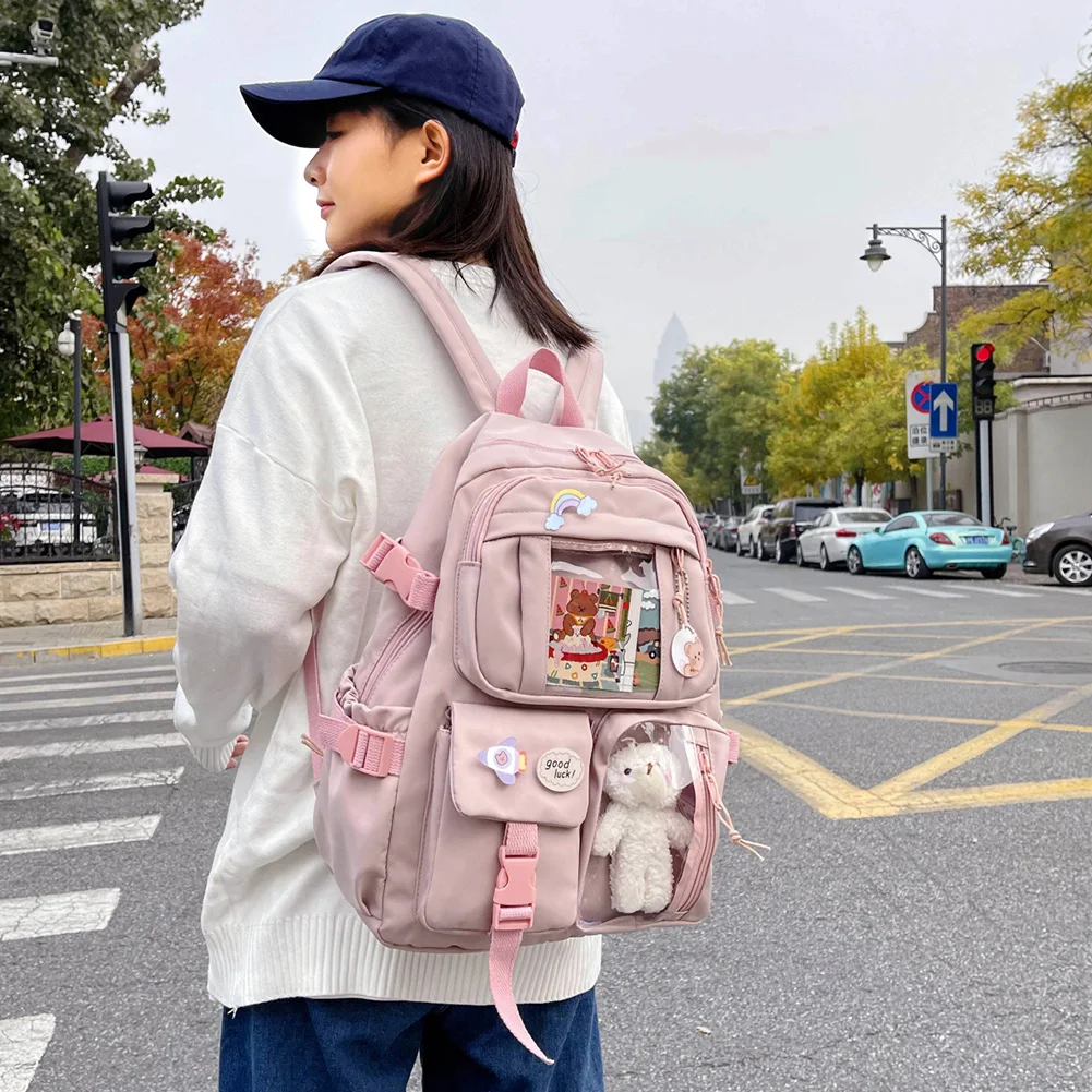 

Cute Women Large Capacity Backpack Preppy Multi-Pocket Nylon Female Schoolbag