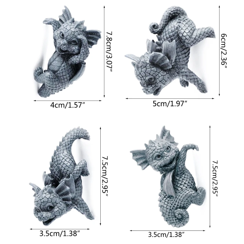 4 pezzi 3D giardino statue drago scultura dinosauro figurine ciondolo vaso fiori artigianale per casa all'aperto