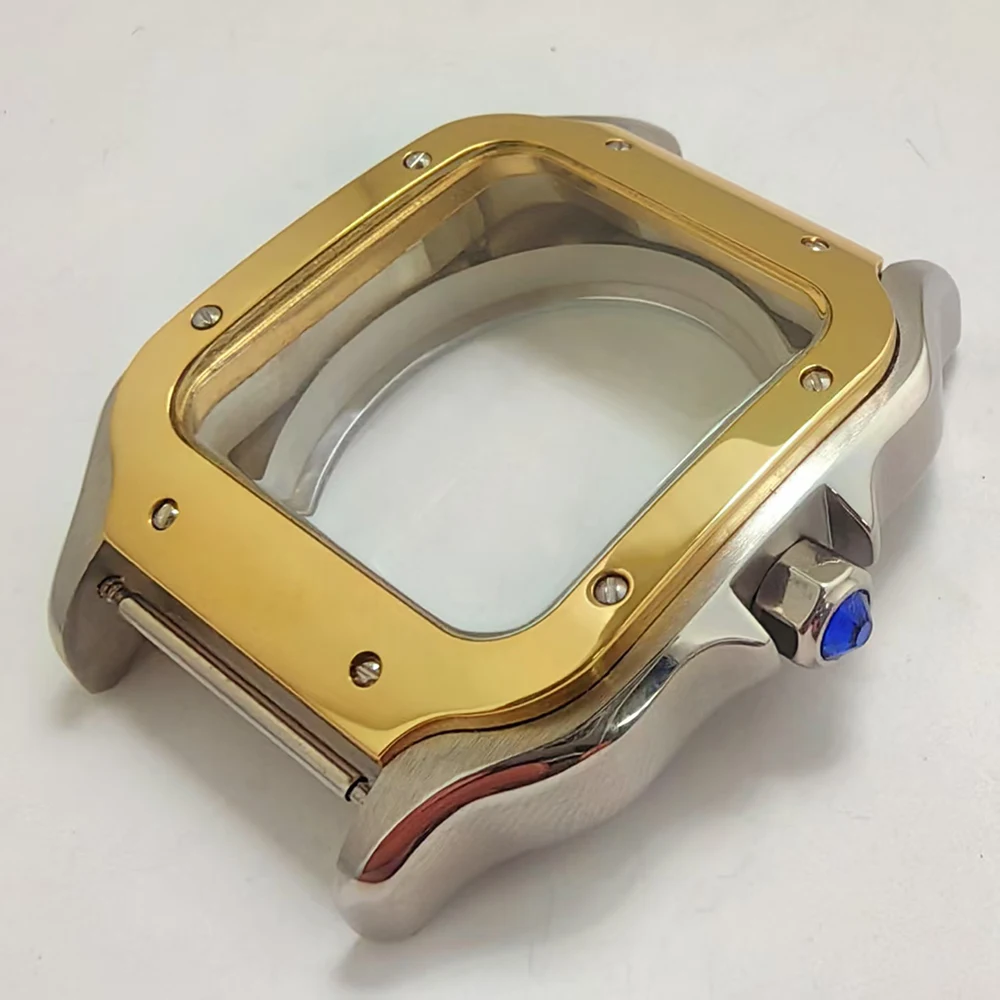 38 مللي متر ساعة مربعة حافظة فضية ذهبية فضية حافظة من الفولاذ المقاوم للصدأ حزام ل NH34 NH35 أجزاء ساعة مربعة الحركة الأوتوماتيكية