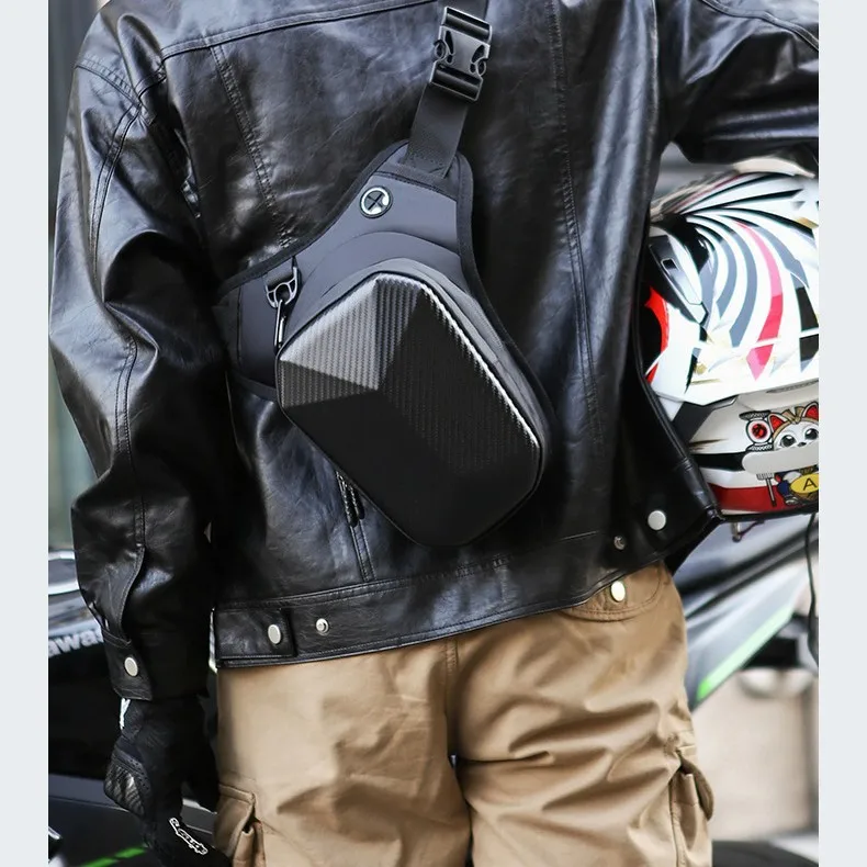 Motorcycle Drop Leg Bag EVA Hard Shell Waterproof Carbon Fiber Texture Motorbike Thigh Waist Hip Crossbody Phone Purse Pack