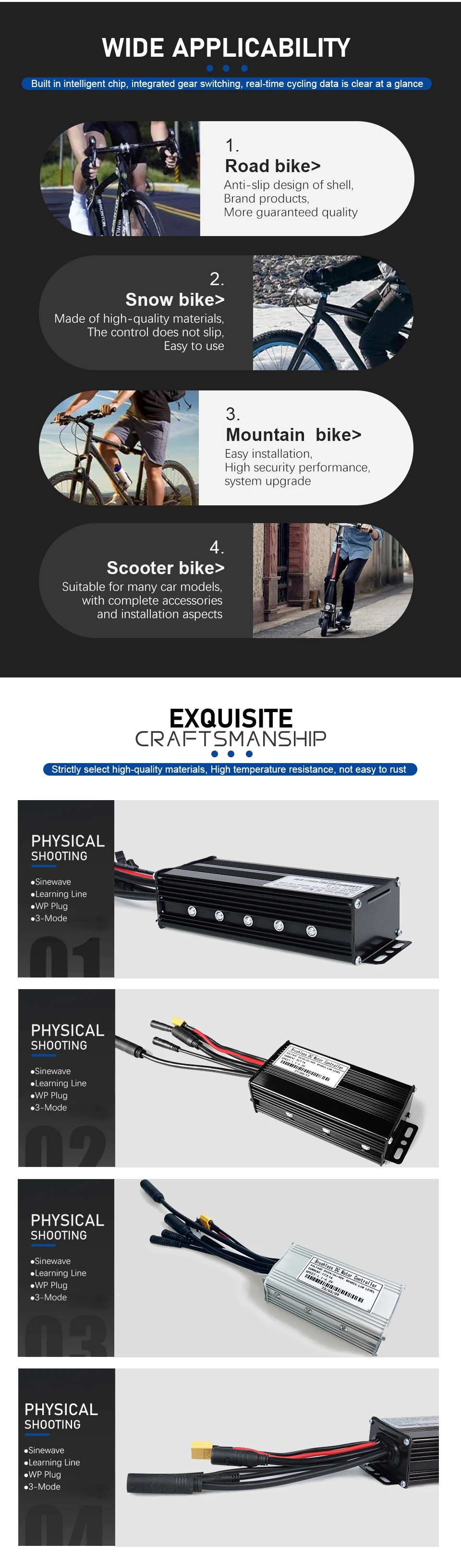 Ebike 3-Modus Sinus Welle Wasserdichte Controller 17A26A30A 24V/36V/48V Farbe S966 NFC Display für 250W-1000W Elektrische Fahrrad Kit Teile – Detail 8