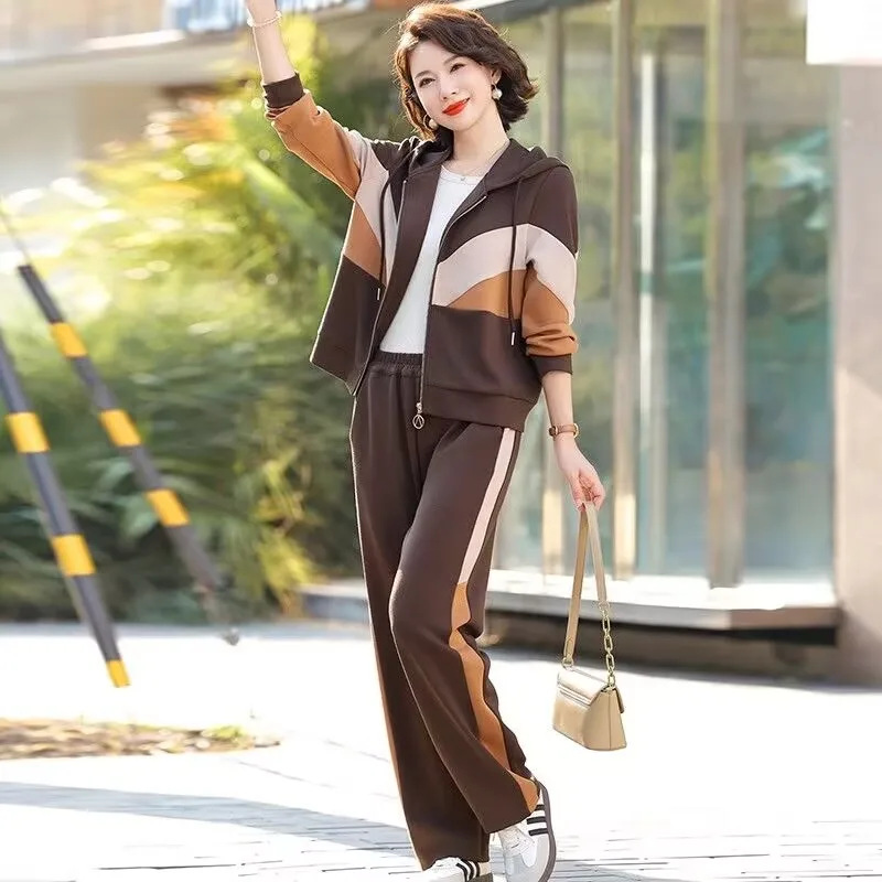 

Tracksuit Middle-aged Female Leisure Sports Suit Spring Autumn Long Sleeve Zipper Jacket And Pants 2-piece Sets Women Outfits