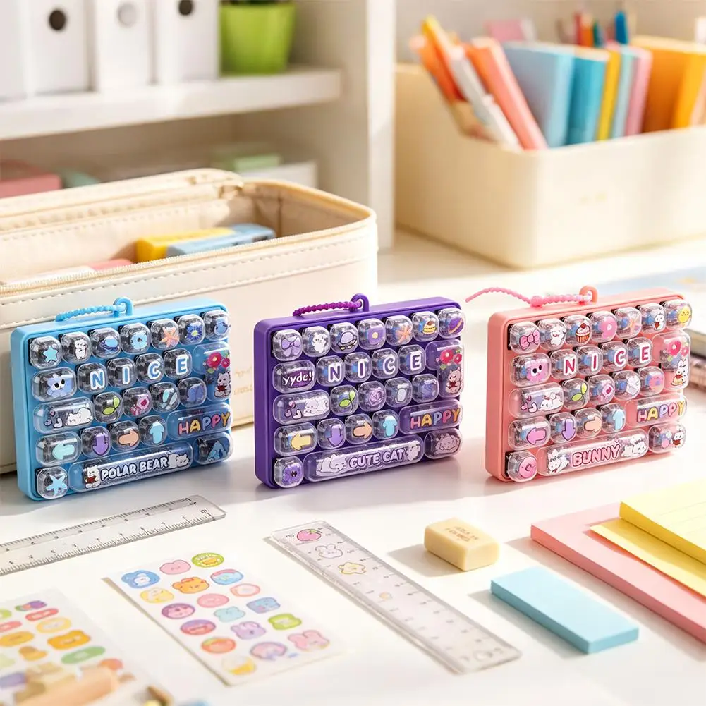 Cartoon Anti-Stress Keyboard Fidget Toy Stress Relief Key Button Keycap Fidget Keychain For Keyboard School Bag Office Students