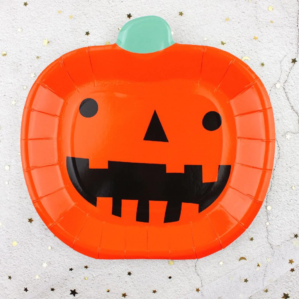 

8 Pcs Pumpkin Tray Paper Disposable Party Plates Plastic Dish Dishes Tableware Halloween Dishondos Dinner
