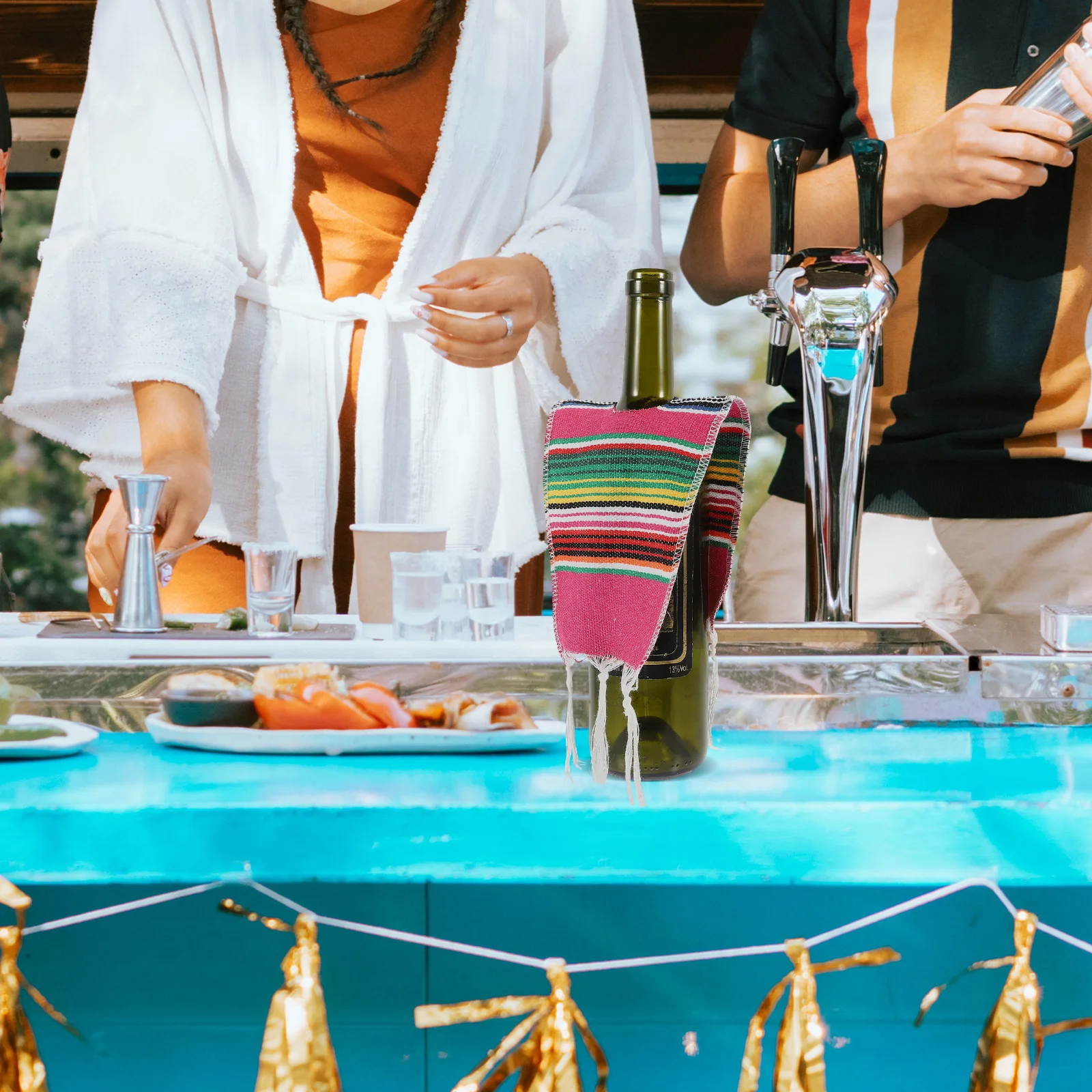 

5pcs Bottle Cover Rainbow Striped Beer Ponchos Mexican Party Decor Wine Bottle Sleeves Cotton Material for Parties