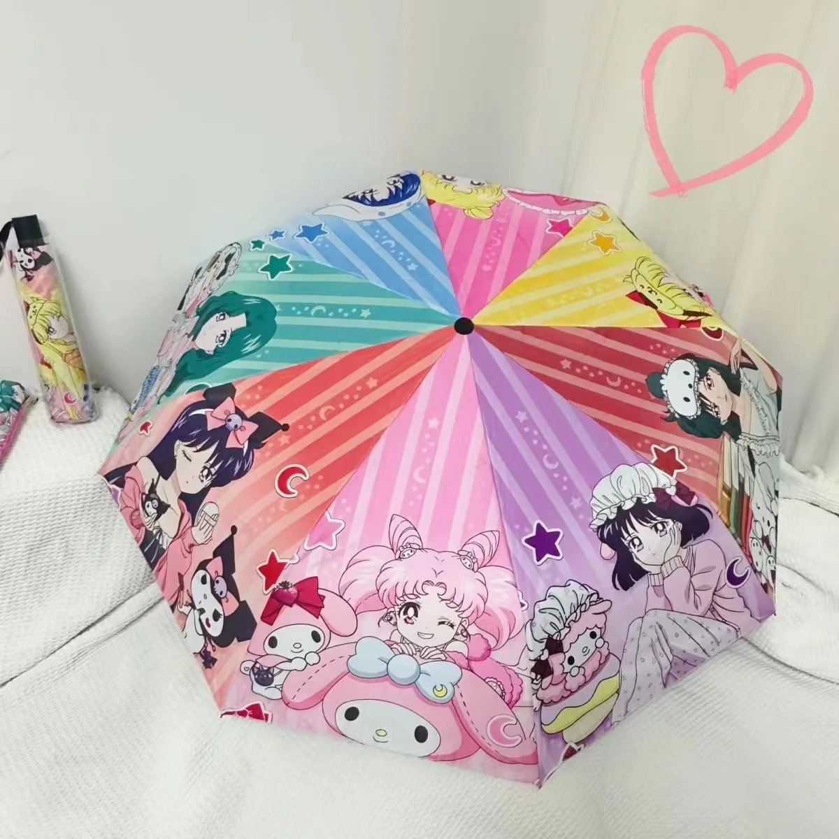 Anime Sailor Moon Fully Self-Opening Umbrella Automatic Cartoon Umbrella Girls Sun Uv Protection Dual-Use Folding Umbrellas