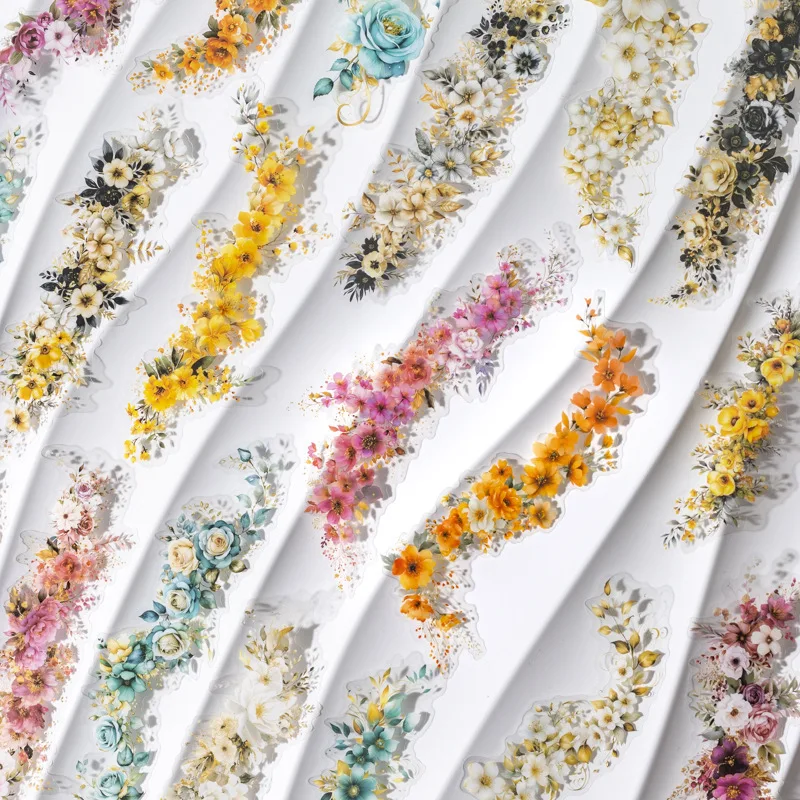10 Stück/Packung Blumen-Serie Transparente PET-Aufkleber, Florale Dekorative Aufkleber für Journal Scrapbooking Collage