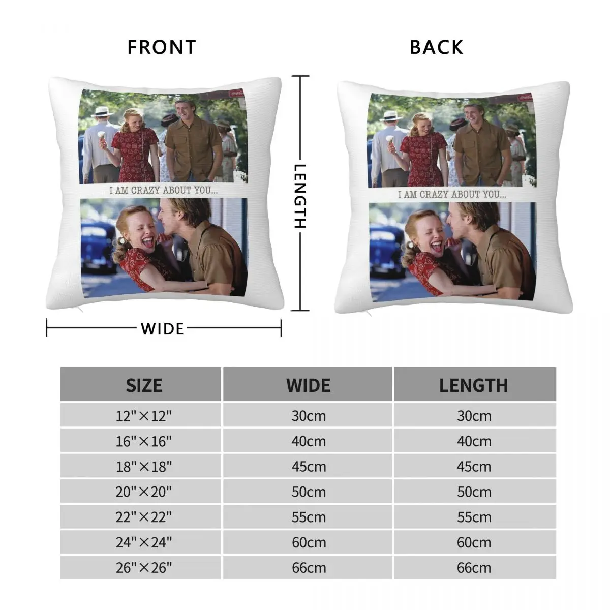 The Notebook Crazy About You Pillowcase Polyester Linen Velvet Printed Zip Decorative Throw Pillow Case Home 45x45