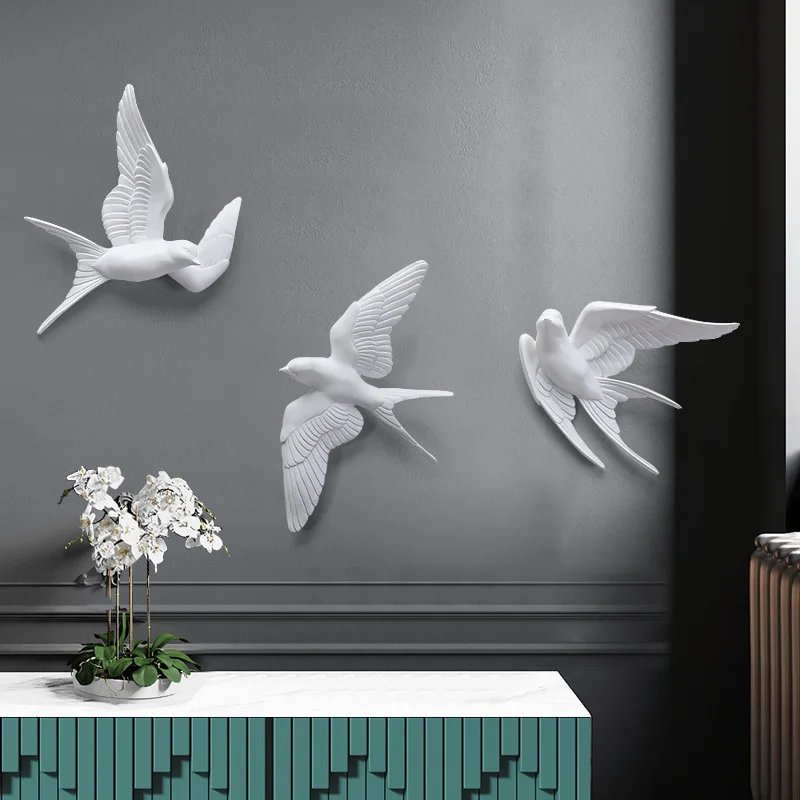 Nordic Style 3D Resin Swallow Wall Hanging, Bird Ornament, Home Room & Office Background Decor, Creative Gift