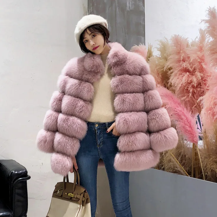 new model women real fox fur coat with fox fur collar long sleeves coat genuine fox outfit high quality
