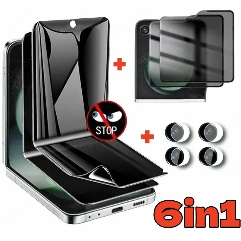 6in1 Anti-spion Film Für Samsung Galaxy Z Flip 6 5 Front Hydrogel Film + Hinten Privatsphäre Glas + kamera Schutz Für Samsung Z Flip 6/7
