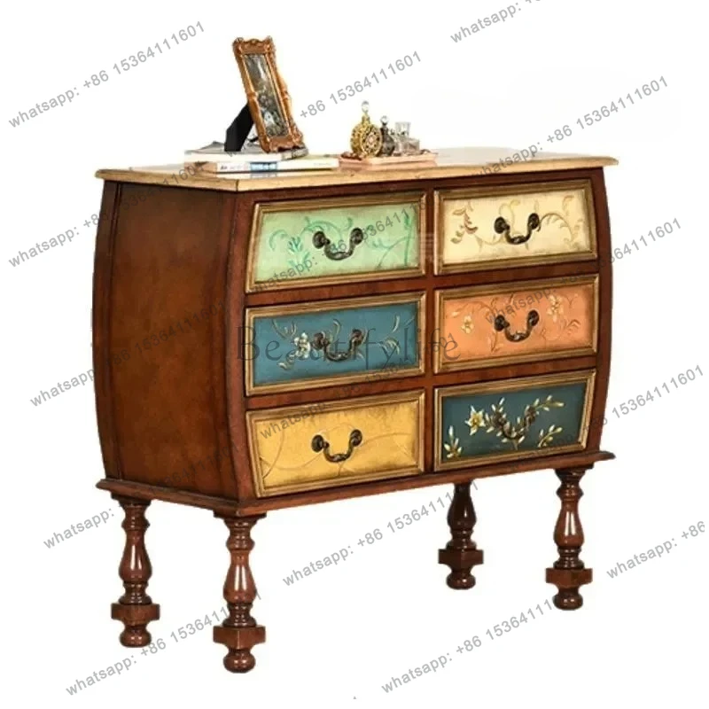 3American rural solid wood dining side cabinet pastoral painted storage six-bucket cabinet home sofa partition side cabinet