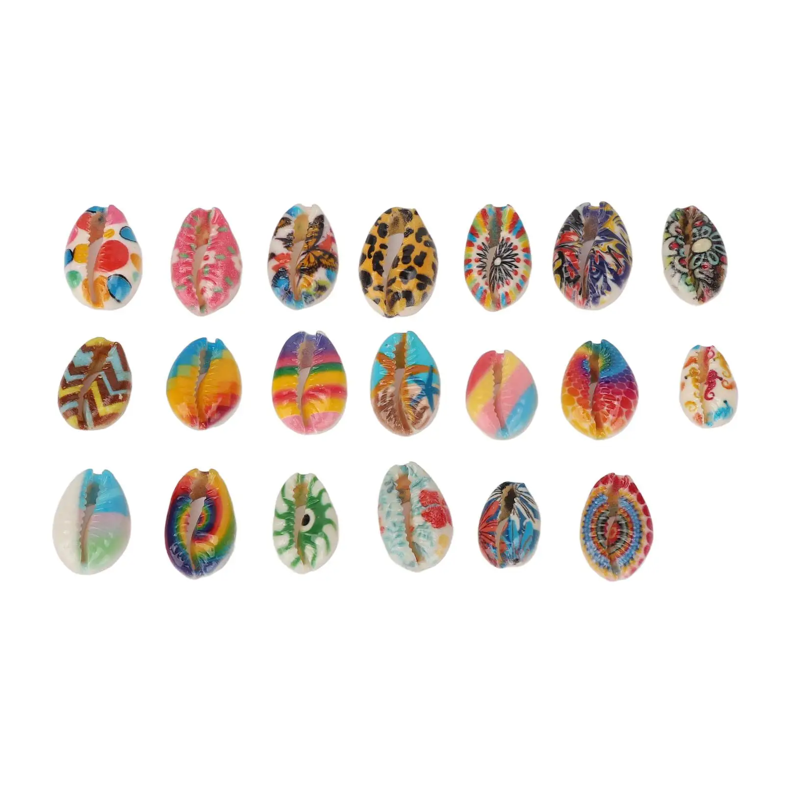 Floral Print Hair Shell Pendants & Rings Set for Braids Dreadlock