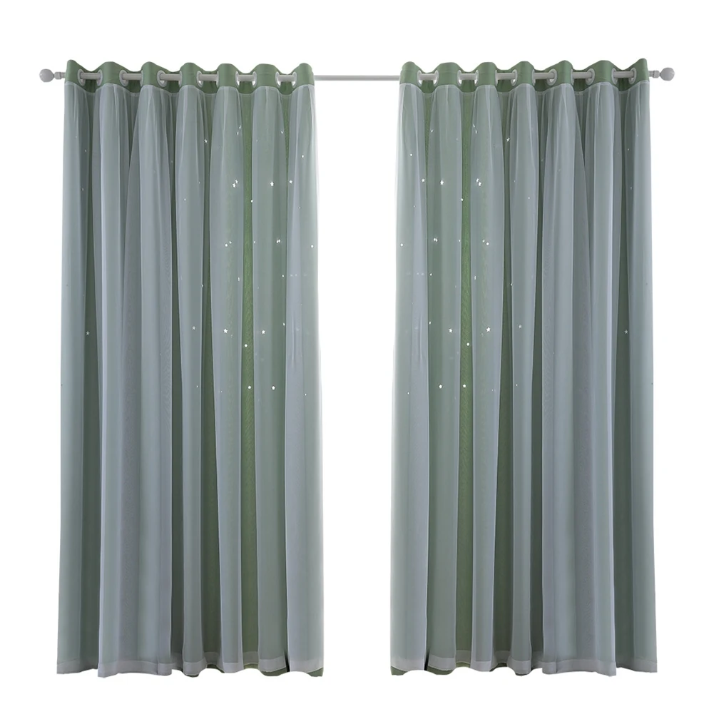 

40*84 Inch Double Blackout Star Curtains 2 Pieces Threaded Bedroom Living Room Floor Window Thickened Decorative Curtains