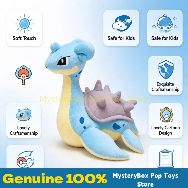 New Genuine Pokemon Lapras Plush Toy Soft Stuffed Doll Cute Fluffy Companion Sleeping Playmate Anime Gift Soft Toy Squishy Doll