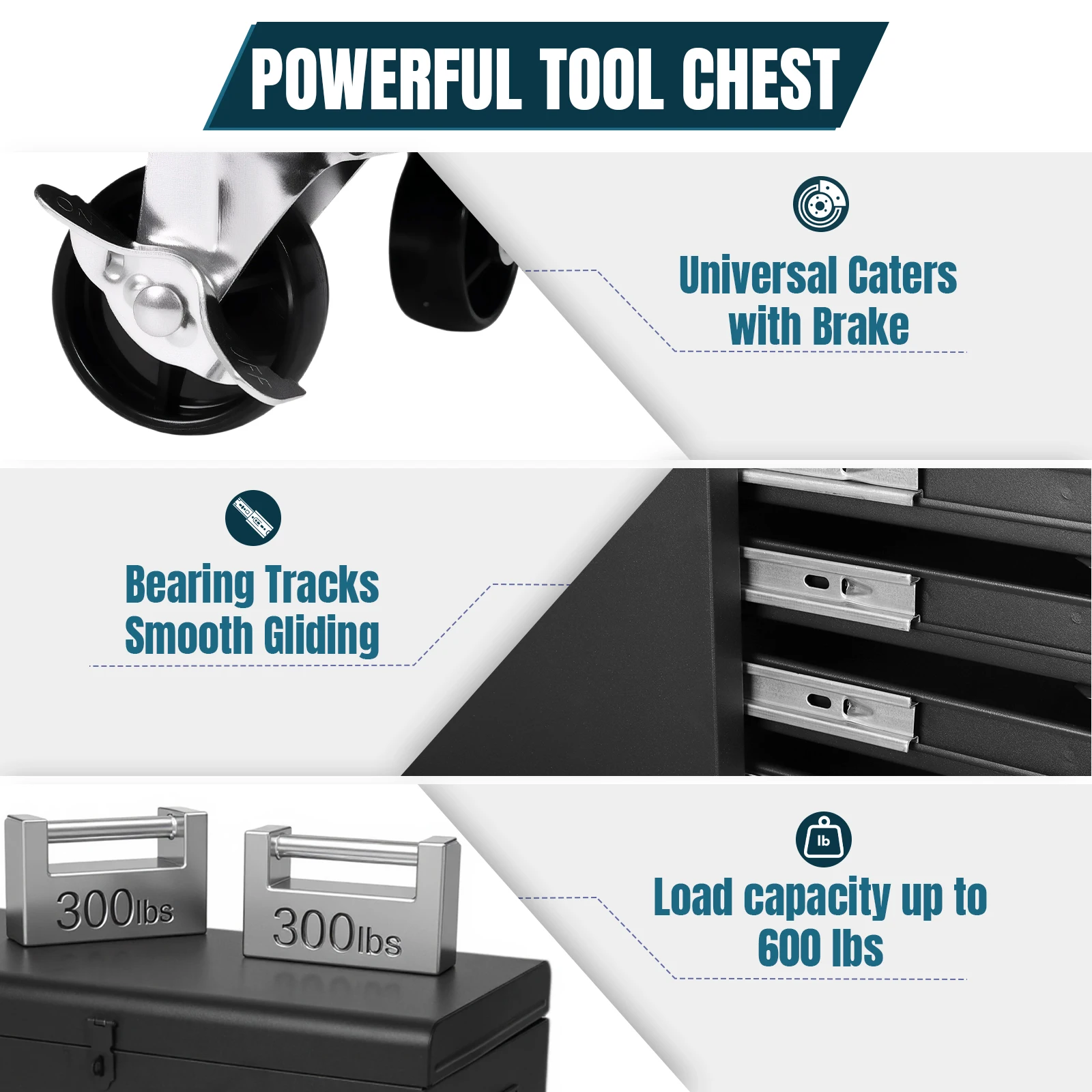 

Large Detachable Toolbox with Double Door and Wheels Sliding Drawers Tool Chest Cart Wear Resist Metal Parts Storage Cabinets
