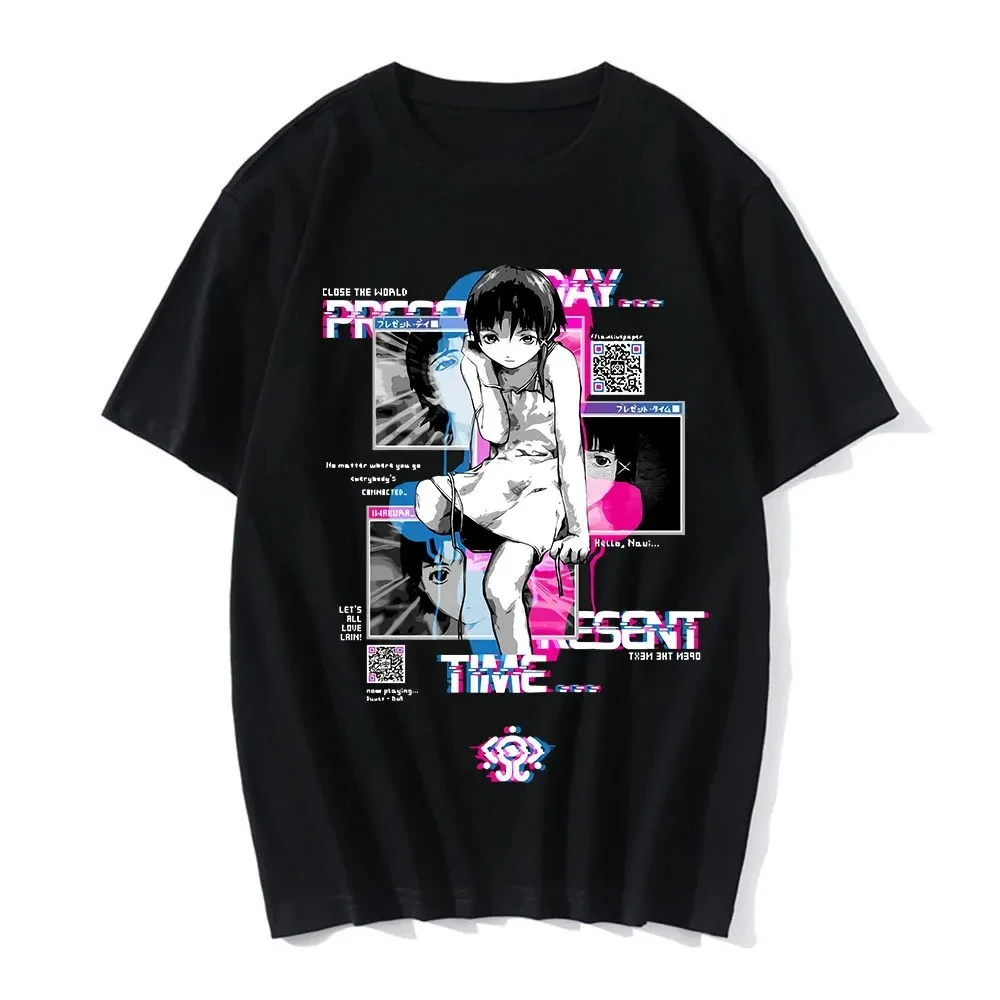 Camiseta de Anime Serial Experiments Lain para hombre y mujer, camisetas gráficas Unisex Iwakura Manga Girl Sci Fi, camisetas de manga corta