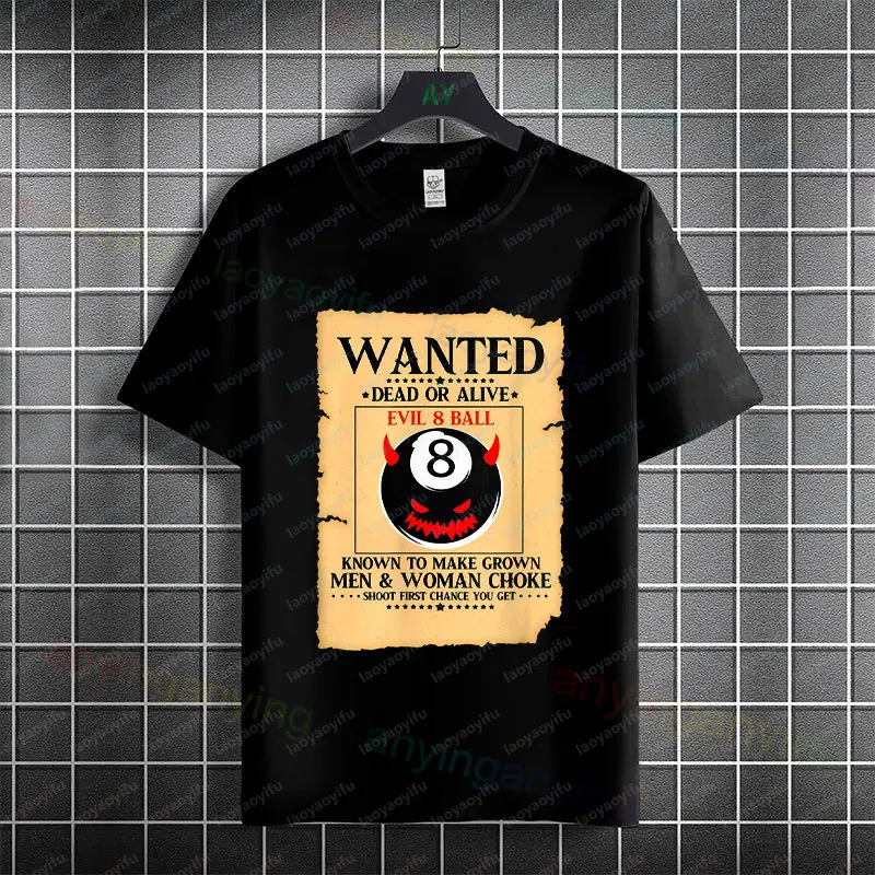 Vintage Billiards 8 Ball Pool Player Graphic T-Shirt - Wanted Poster Design Pure Cotton Short Sleeve Casual Humor Style Tshirt