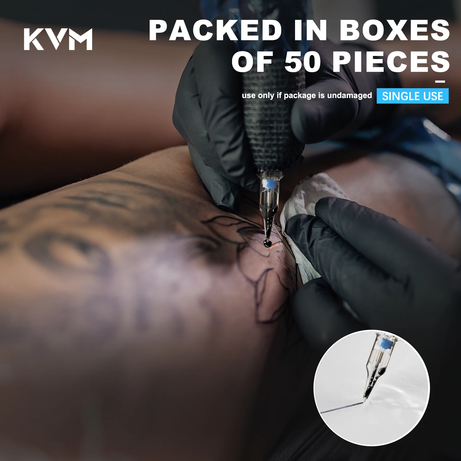 KVM 50 قطعة إبرة خرطوشة الوشم RL/RM/RS/M1 إبر معقمة آمنة معقمة يمكن التخلص منها مناسبة لمستلزمات آلة الوشم #5