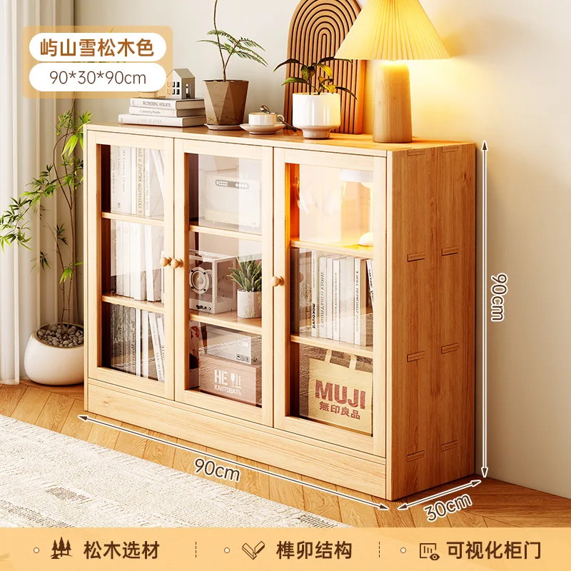Solid Wood Locker Bookshelf Combination, Floor-to-ceiling Low Cabinet, Living Room Dining Side Cabinet, Simple Storage Shelf Int