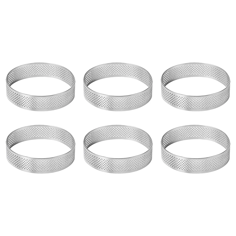 Cake Ring Molds, 6Pcs Stainless Steel Porous Tart Ring, Perforated Pie Cake Ring Mold, Cake Mousse Ring with Holes 7cm