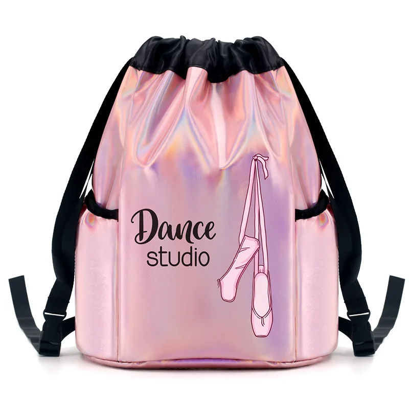 Girls Laser Shiny Ballet Dance Bags Kids Training Shoulder Gym Backpack Child Elastic Band Storage Bag High-capacity Handbag