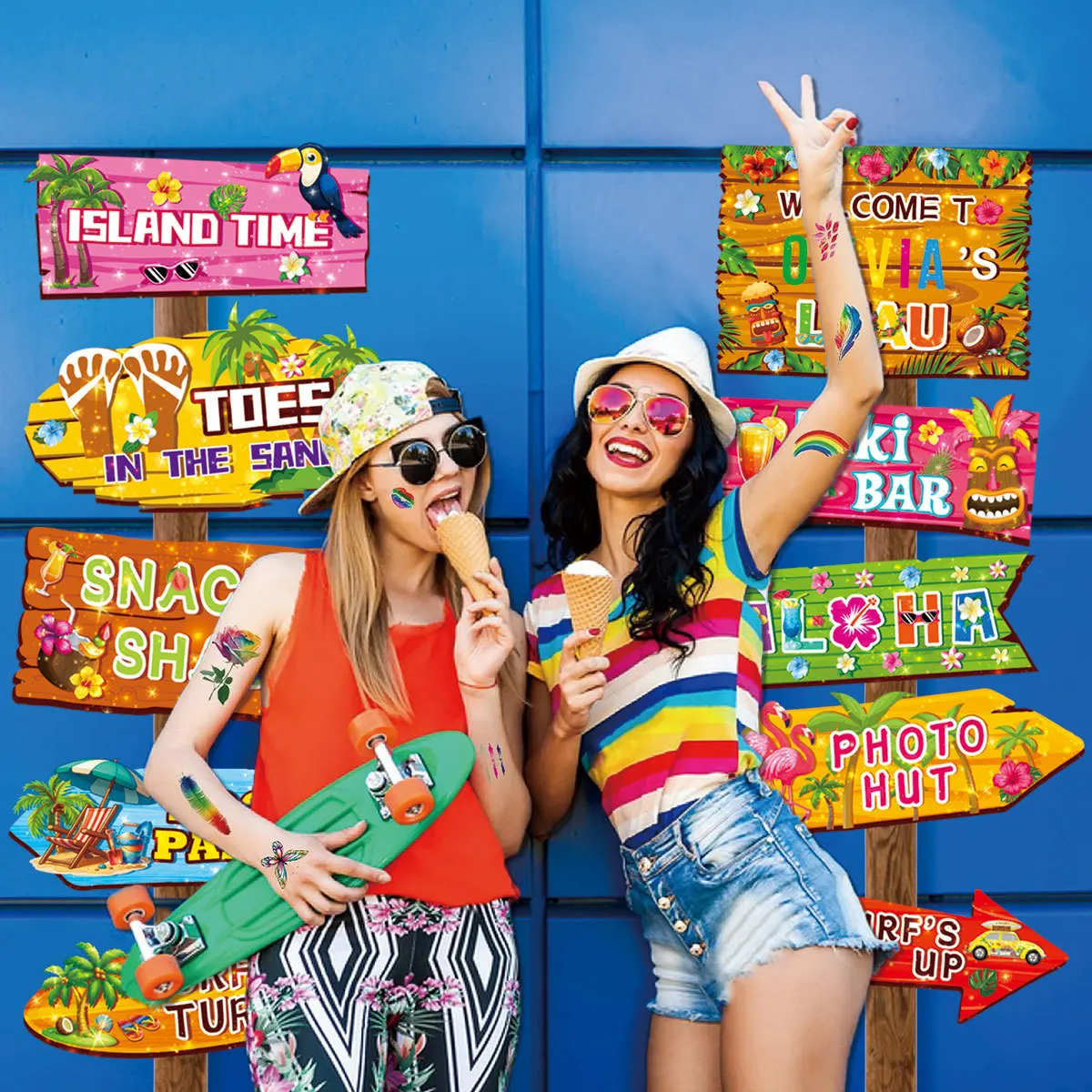 10 قطعة هاواي ألوها فلامنغو موضوع علامة ترحيب الصيف الاستوائية في الهواء الطلق التخييم التصوير الدعائم الديكور لوازم الحفلات ذاتية الصنع