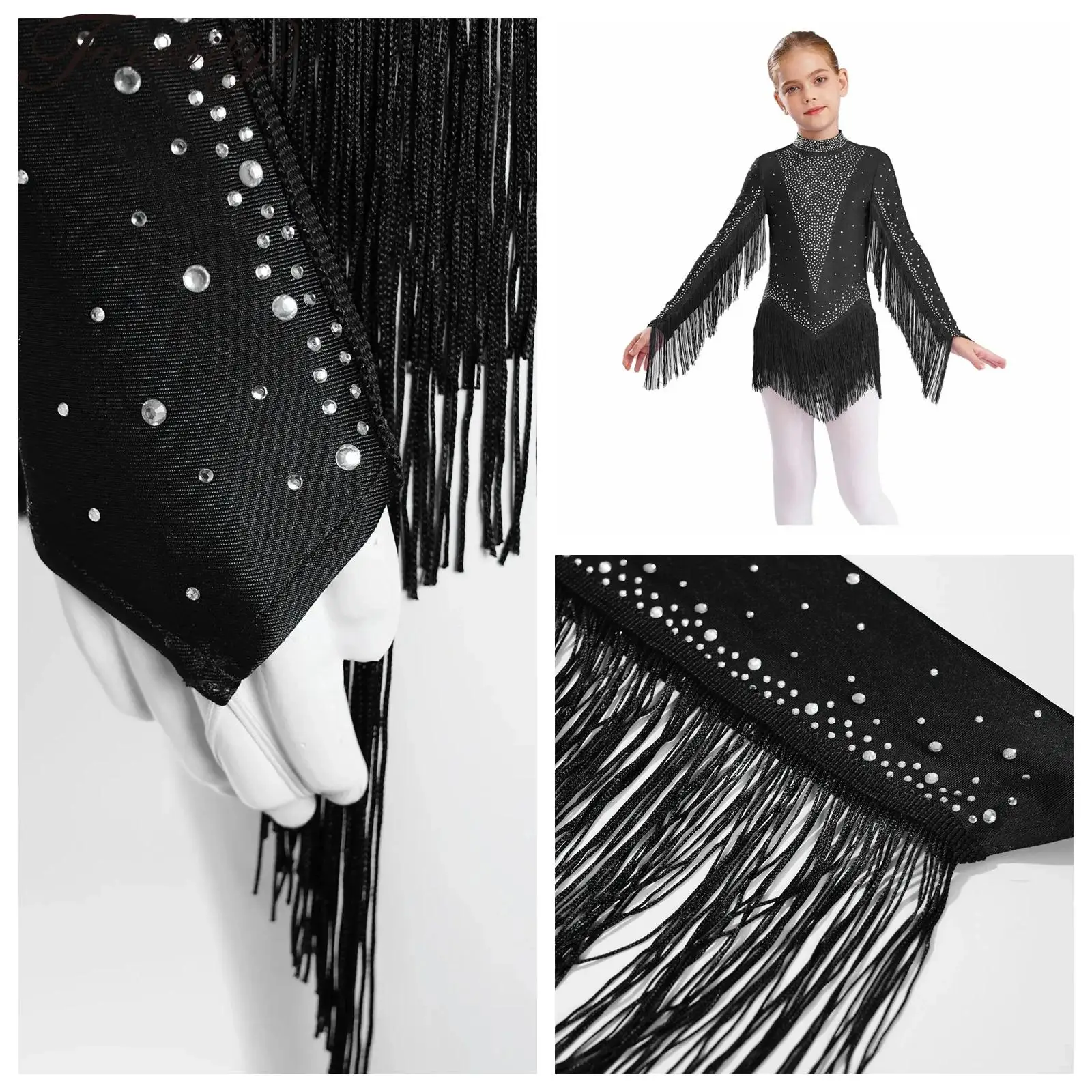 

Детский комбинезон для латинских танцев, боди с бахромой, трико, детские костюмы с кисточками для девочек, ча-ча, танго, бальные танцы, гимнастические костюмы