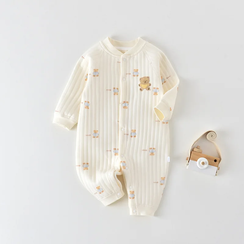 Salopette bébé garçon 0-24M body en coton pour nouveau-nés filles matelassé Air coton Onesie imprimé Animal épaissi chaud doux body