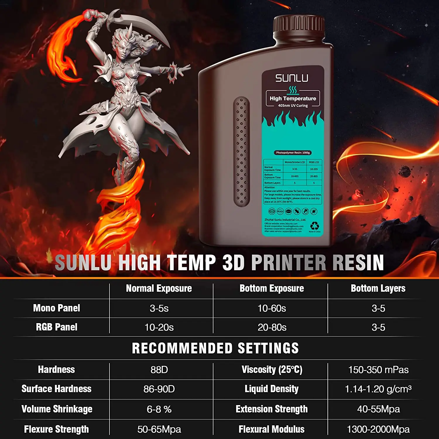 SUNLU High Temperature 3D Printer Resin 395nm 1KG Fast Curing Heat Resistance 3D Resin for LCD DLP SLA Resin 3D Printer