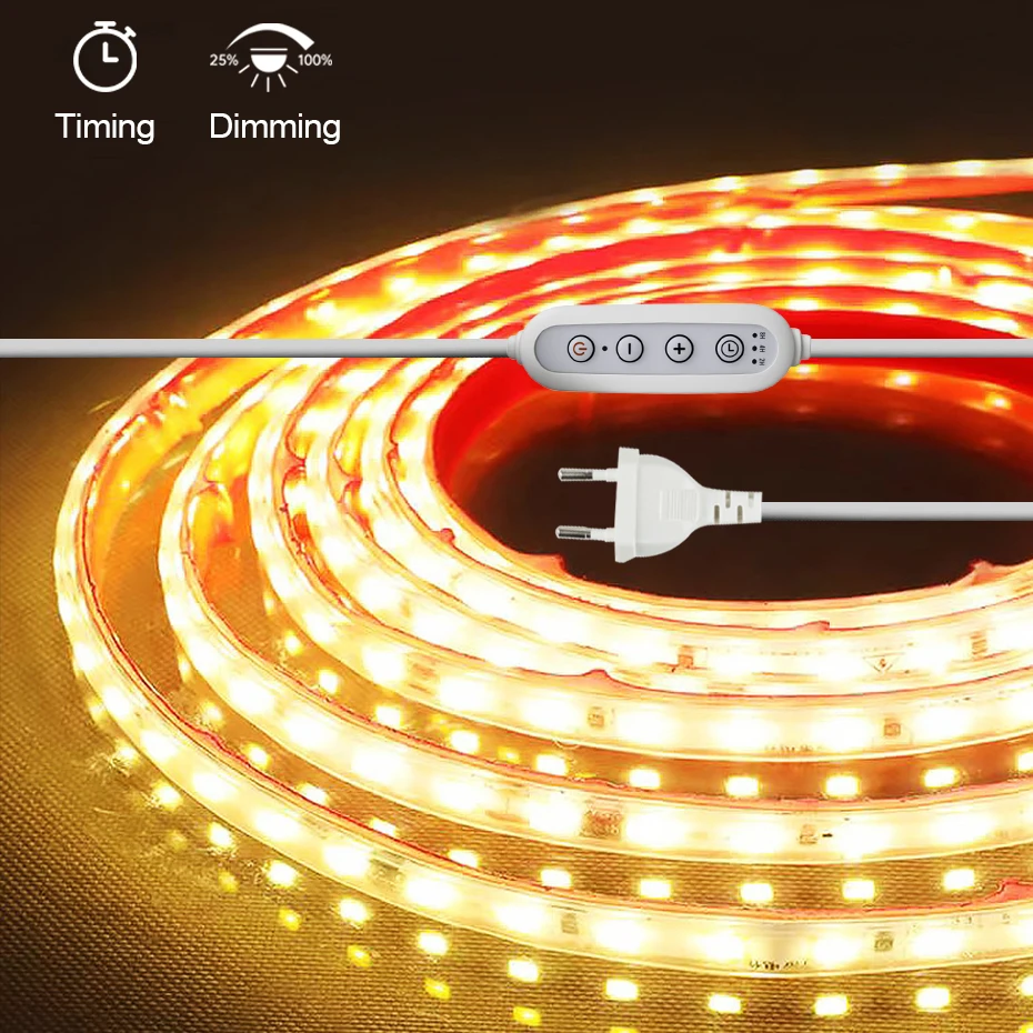 

220V Led Strip 2835SMD Dimmable Timing Switch EU AU UK Plug 1-25M 120LEDs/m Waterproof Led Ribbon Adhesive Tape Kitchen Lighting