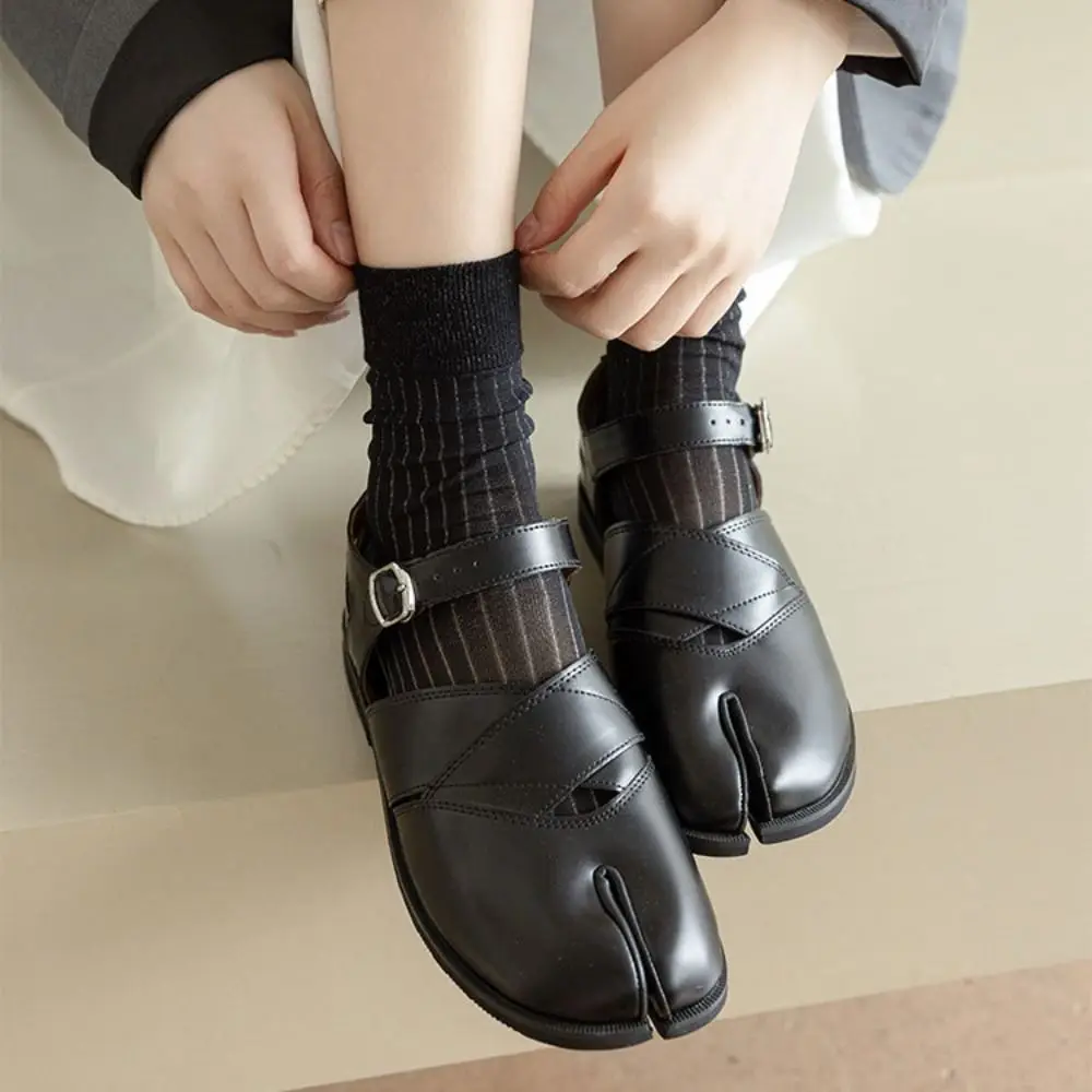 

2Pairs Simple Sweet JK Two Toe Socks Thin Stripe Knee High Socks Hosiery Cotton Mid-calf Socks Girl