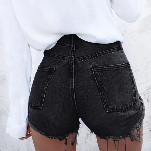 European and American Ultra-high-waisted Washed Ripped Denim Shorts. New Summer Fashion Fringed Design Casual Shorts for Women view 3