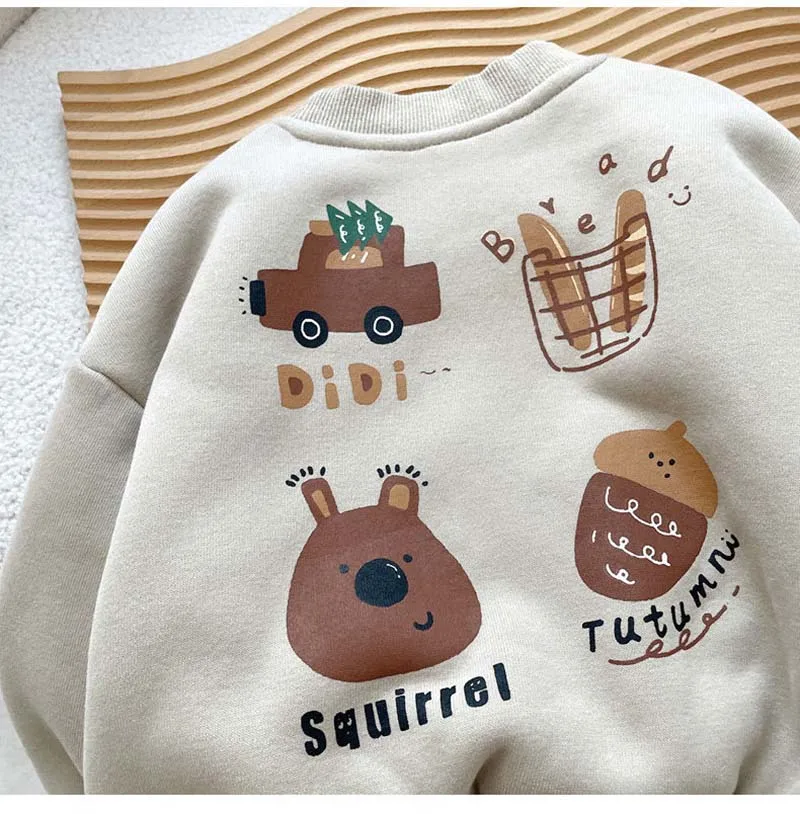 2024 Cartoon Plush Kids Sweatshirts Children\'s Winter Korea Style Children\'s Cartoon Thickened Boys\' Sweater Loose Casual Top