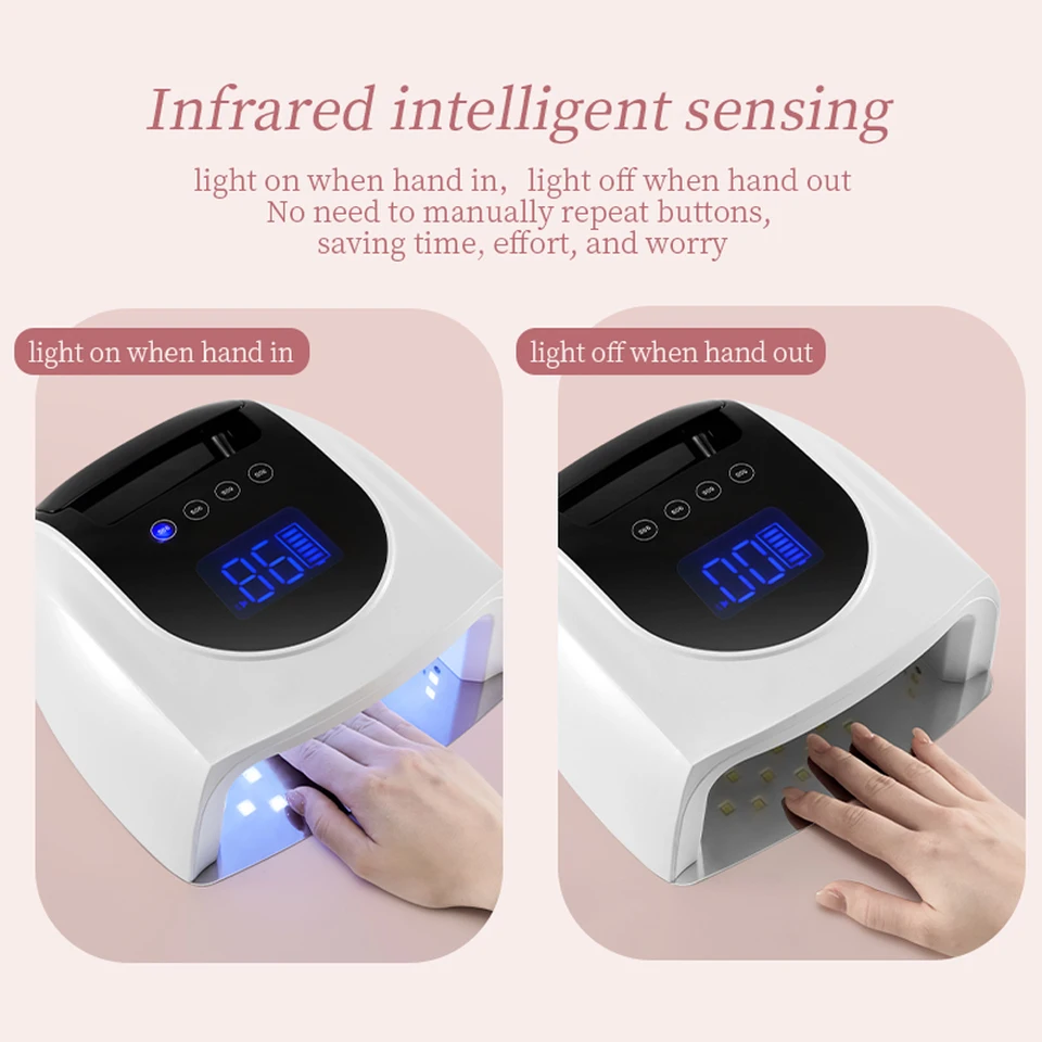 Lámpara de uñas recargable de 96W con base reflectante de espejo, secadora de esmaltes en gel, máquina de manicura con luz UV para uñas 6