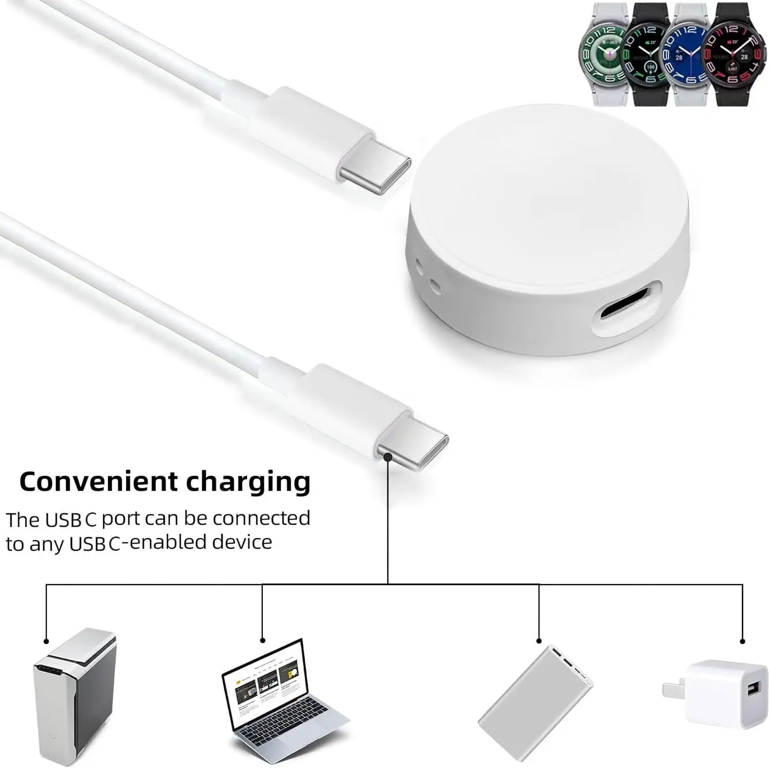 New Portable for Samsung Watch 7 Wireless Magnetic Charger Type C Port Dock Charging for Galaxy Watch 7 6 5 4 3 Universal Ultra