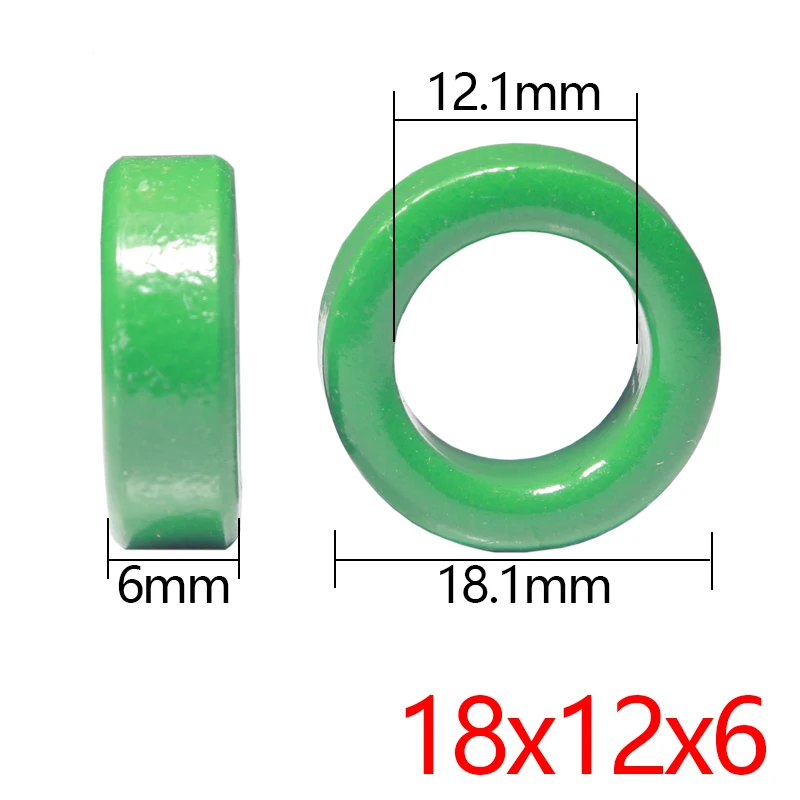 【10PCS】18x12x6mm Manganese Zinc Ferrite Magnetic Ring High Conductivity Green anti-interference Filter Inductor
