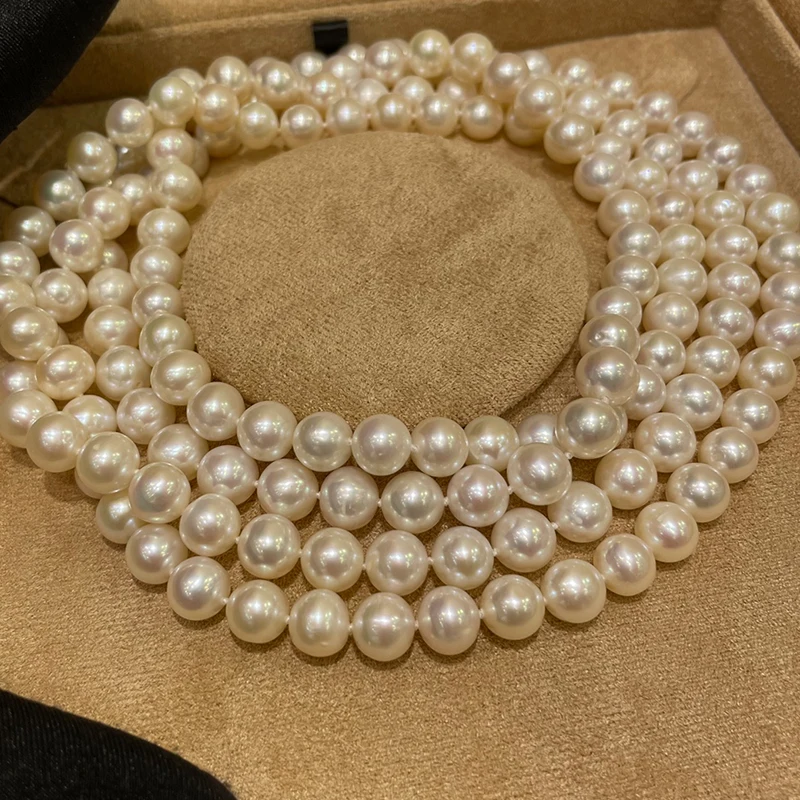 100 Natural freshwater pearl necklace flawless chain clavicle aurora comparable to natural freshwater pearl，with counter box bag