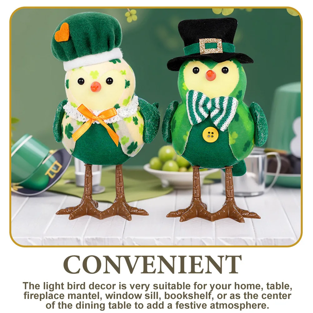 

2Pcs Luminous Bird Ornament St Patrick's Day Lighted Decoration Festive Tabletop Decor for Dining Room Mantel Shelf