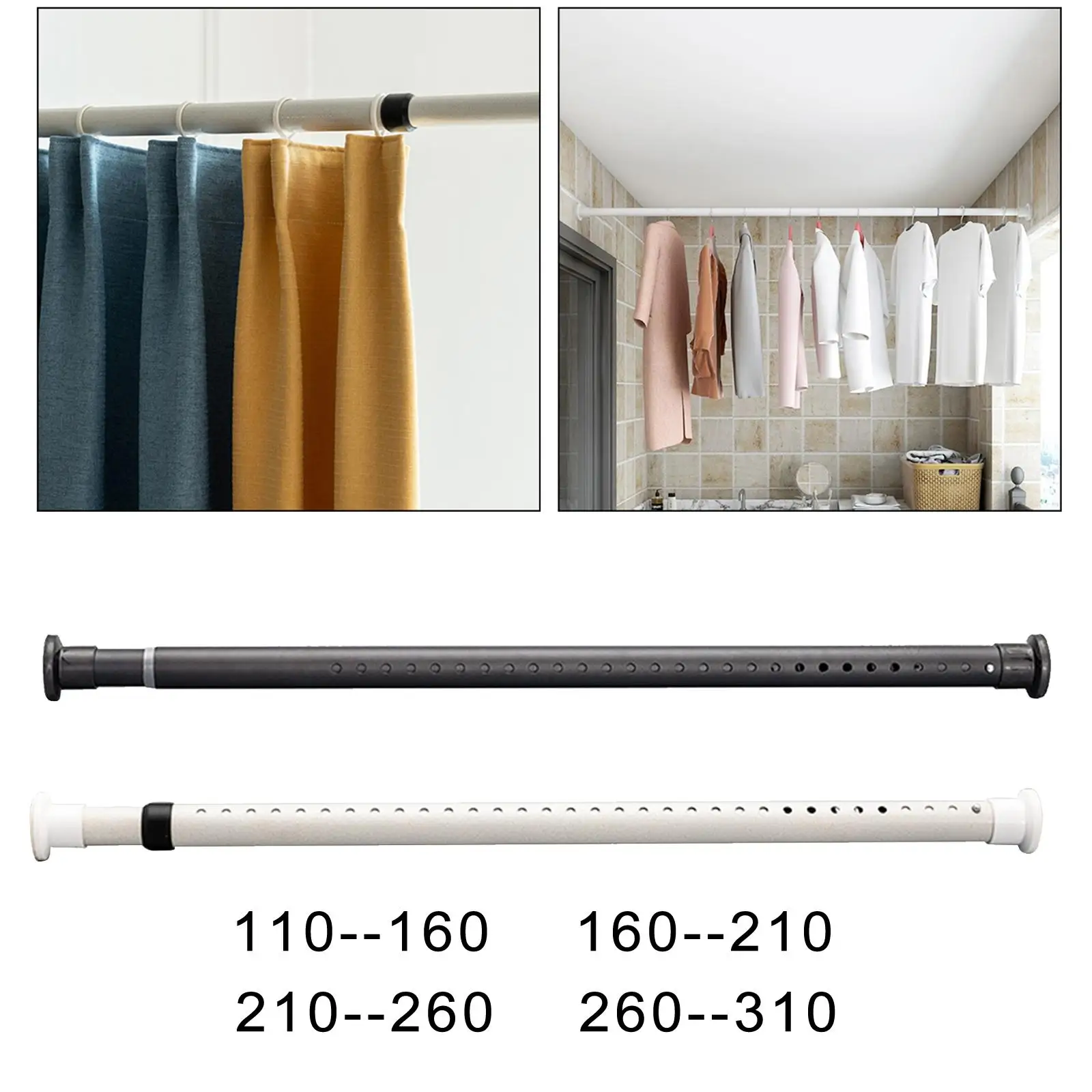 Picture 6: Adjustable Extendable Curtain Rod with Tension Spring Curtain Rod Rods, No Drilling kitchen and home Clothes Closet