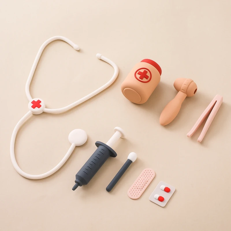 Baby Doctor Play Toy Silicone Medical Tool Treatment Tool Model Stethoscope Medicine Bottle Syringe Silicone  BPA Free Toys