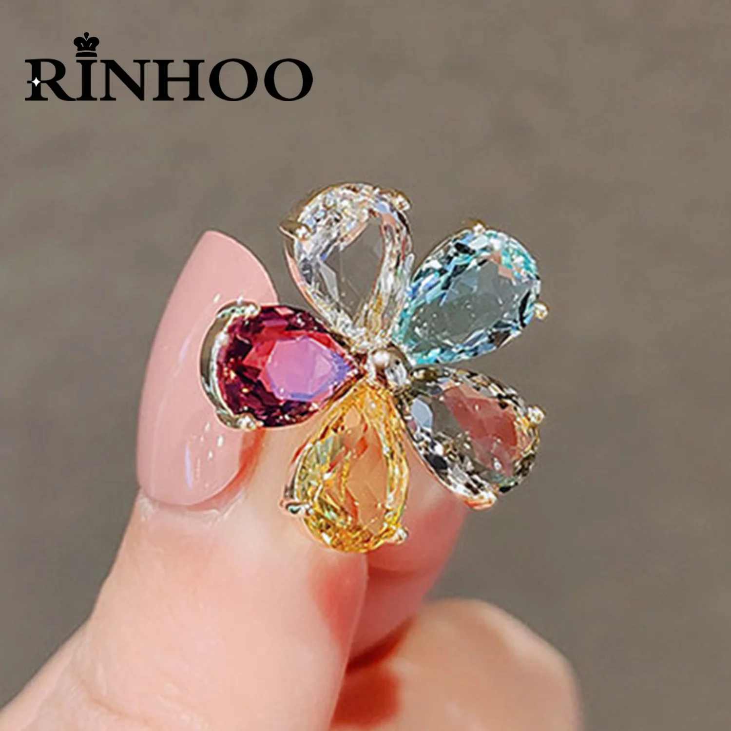 Rinhoo Shining Crystal Flower Brooches For Women Colorful Zircon Flower Lapel Pins Small Animal Rabbit Butterfly Badge Jewelry