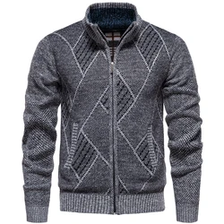 Men Cardigan Sweater Winter Warm Thickened Zipper Stand-up Collar Solid Casual Knitted Fleece SweaterCoat Jacket Men Clothing