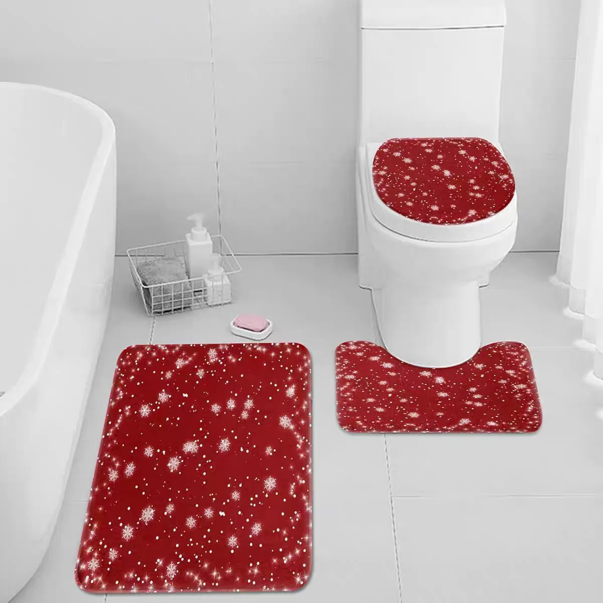 VIKAMA 3-teilige Weihnachts-Badezimmer-Toiletten-Bodenmatte, wasserabsorbierende, rutschfeste und schmutzabweisende Bodenmatte, Heimdekoration