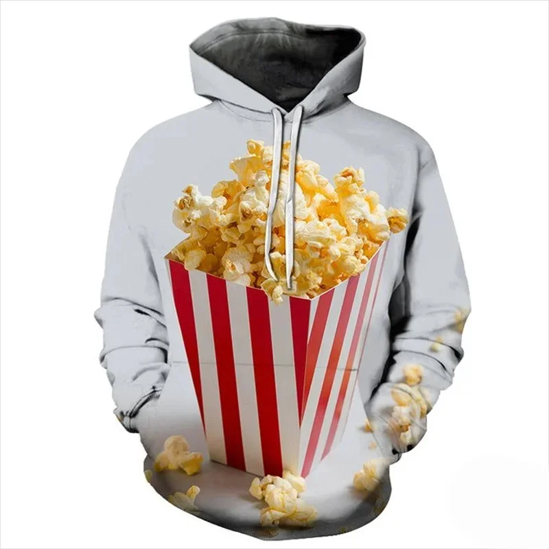 Kreatywność Popcorn wzór bluza z kapturem dla mężczyzn pyszne jedzenie 3D drukowane z długimi rękawami Casual luźne bluzy z kapturem bluza topy swetry